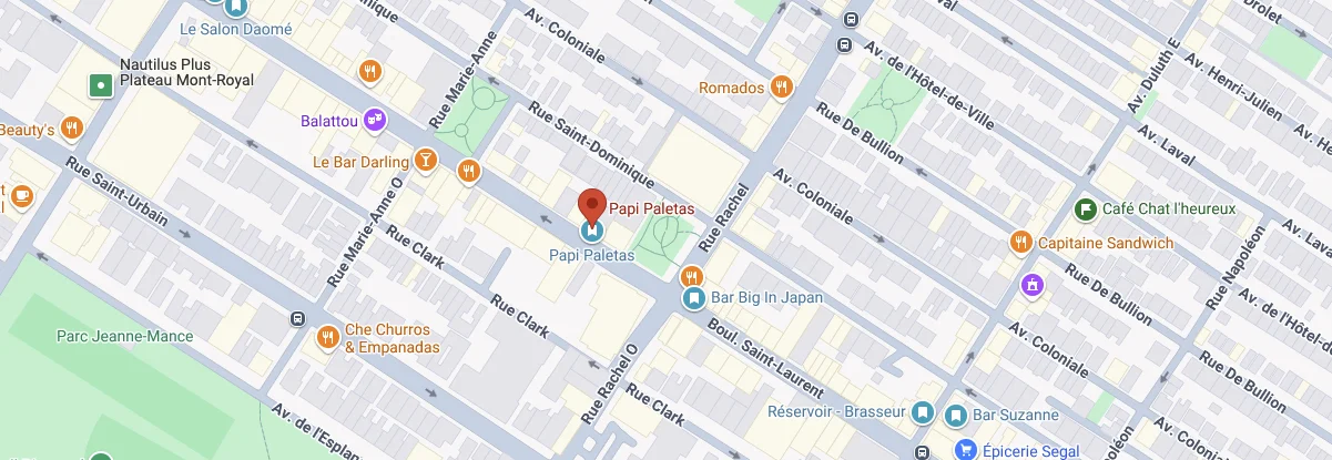 Plan détaillé avec la position de Papi Paletas